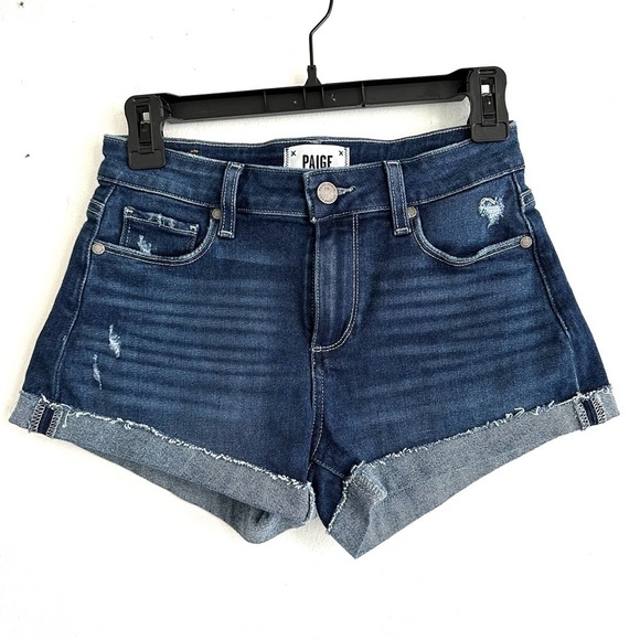 PAIGE Denim Jean Frayed Raw Hem Shorts 24 - Picture 1 of 5